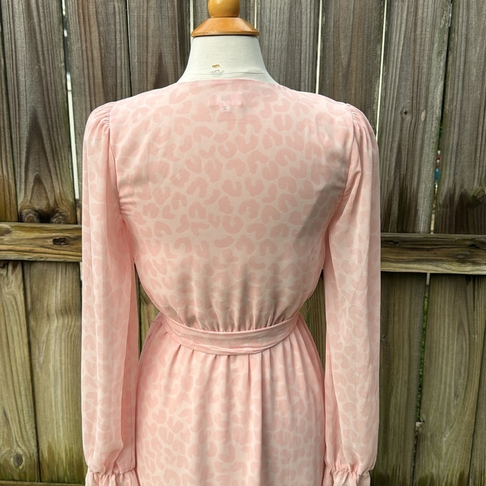 LPA pink leopard chiffon ruffle wrap duster dress - size small - Picture 9 of 12